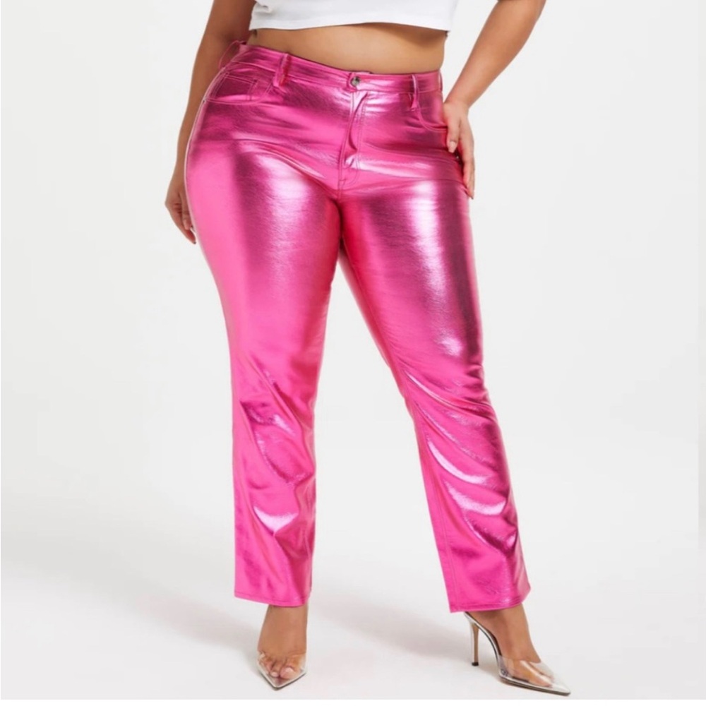 Good American Icon Shiny Metallic Faux Leather High Rise Pant